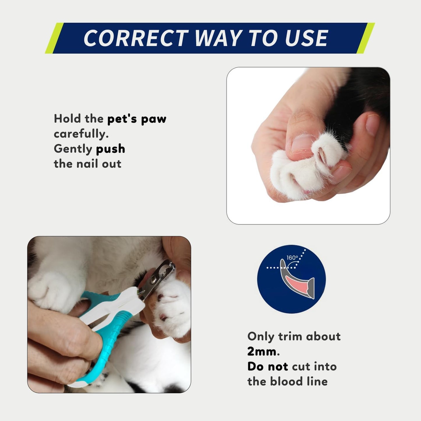 Pet Nail Clippers U07.1, Professional Claw Trimmer, Bended Scissor Special for Cats, Kittens, Dogs, Puppies, Small Animals, White/Pine Green