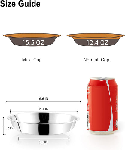 Small Shallow Cat Food Bowls, Outer Dia. 6.5 in Whisker Fatigue Cat Bowl, Stainless Steel Cat Food Dish for Indoor Cats, Set of 4 Replacement Cat Bowls for Raised Station(15.2 Fl.Oz)